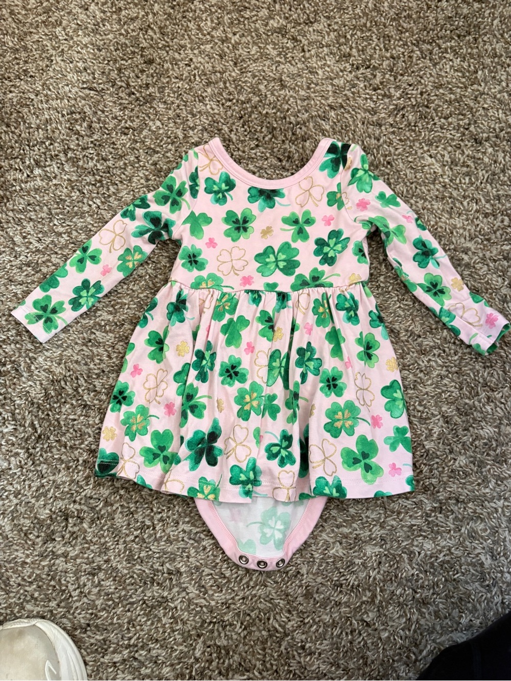 Little Sleepies Pink Onesie with Green Clover Print